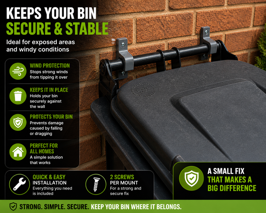 Wheelie Bin Wall Mount Clips x2 | Storm Clips | Heavy Duty PETG
