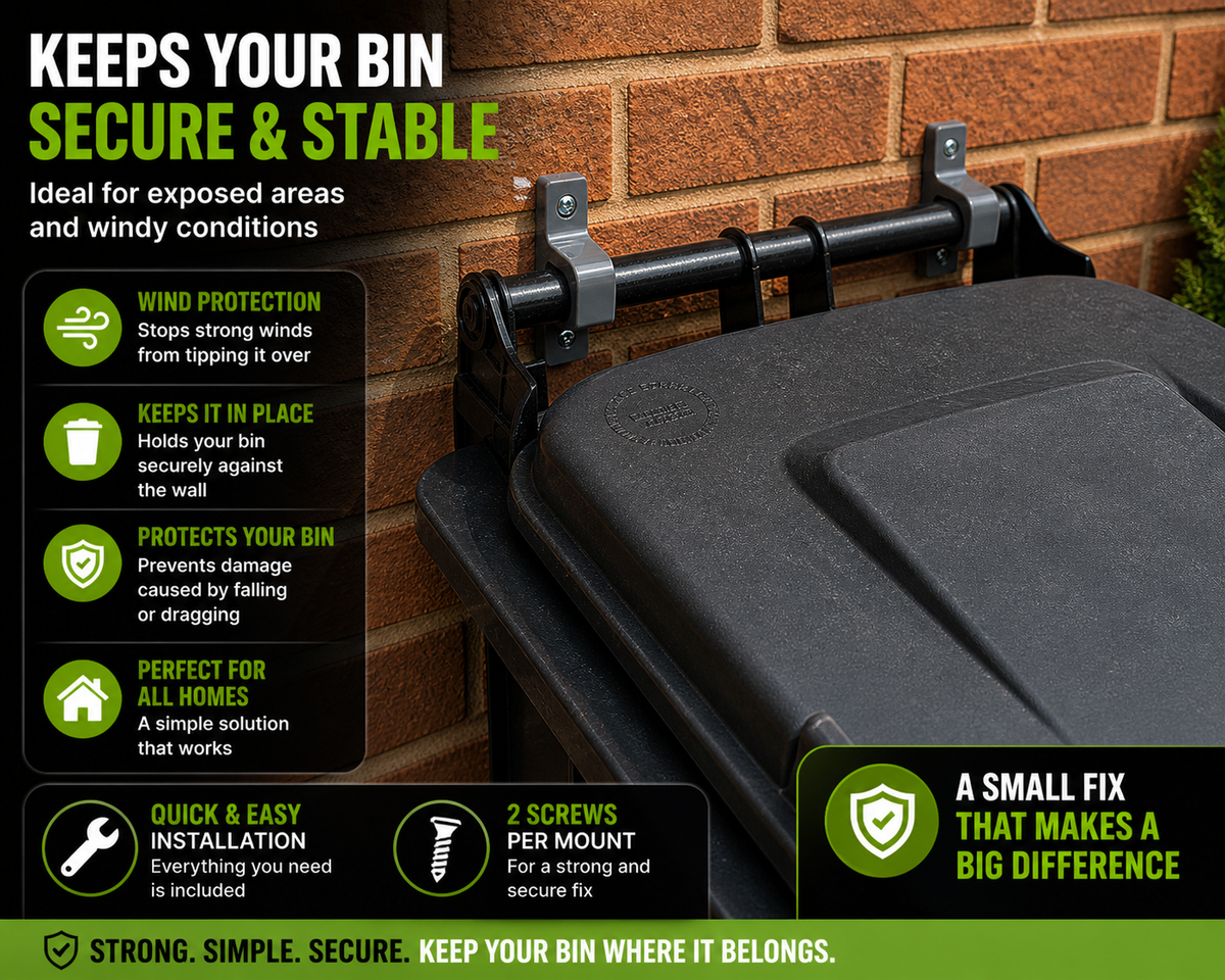 Wheelie Bin Wall Mount Clips x2 | Storm Clips | Heavy Duty PETG