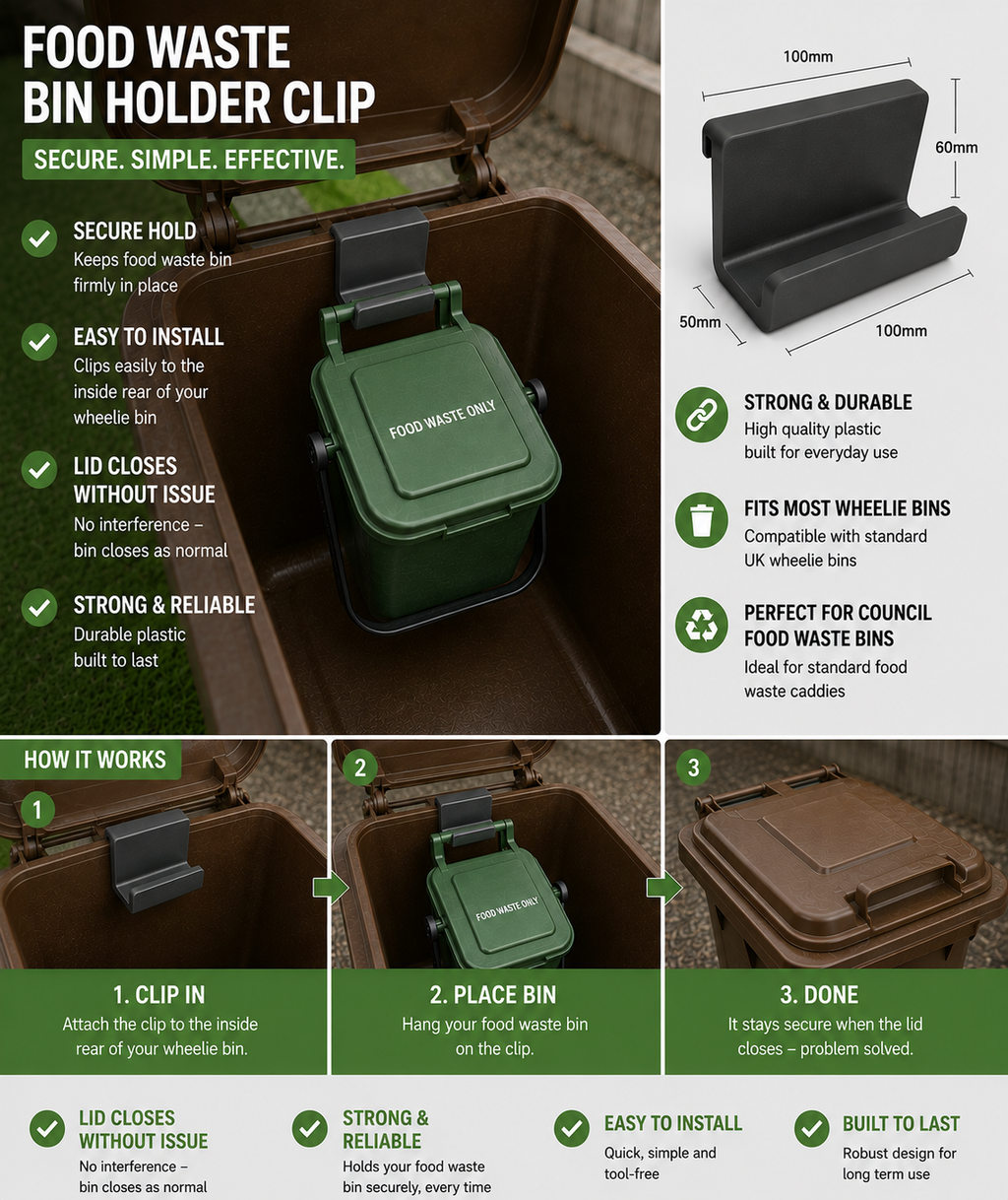 Food Waste Bin Holder Clip | Wheelie Bin Caddy Bracket