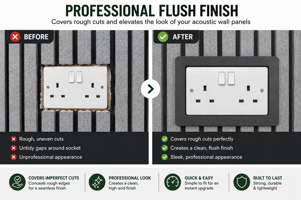 Acoustic Wall Panel Socket Surround Spacer | Flush Frame | 1 Gang & 2 Gang