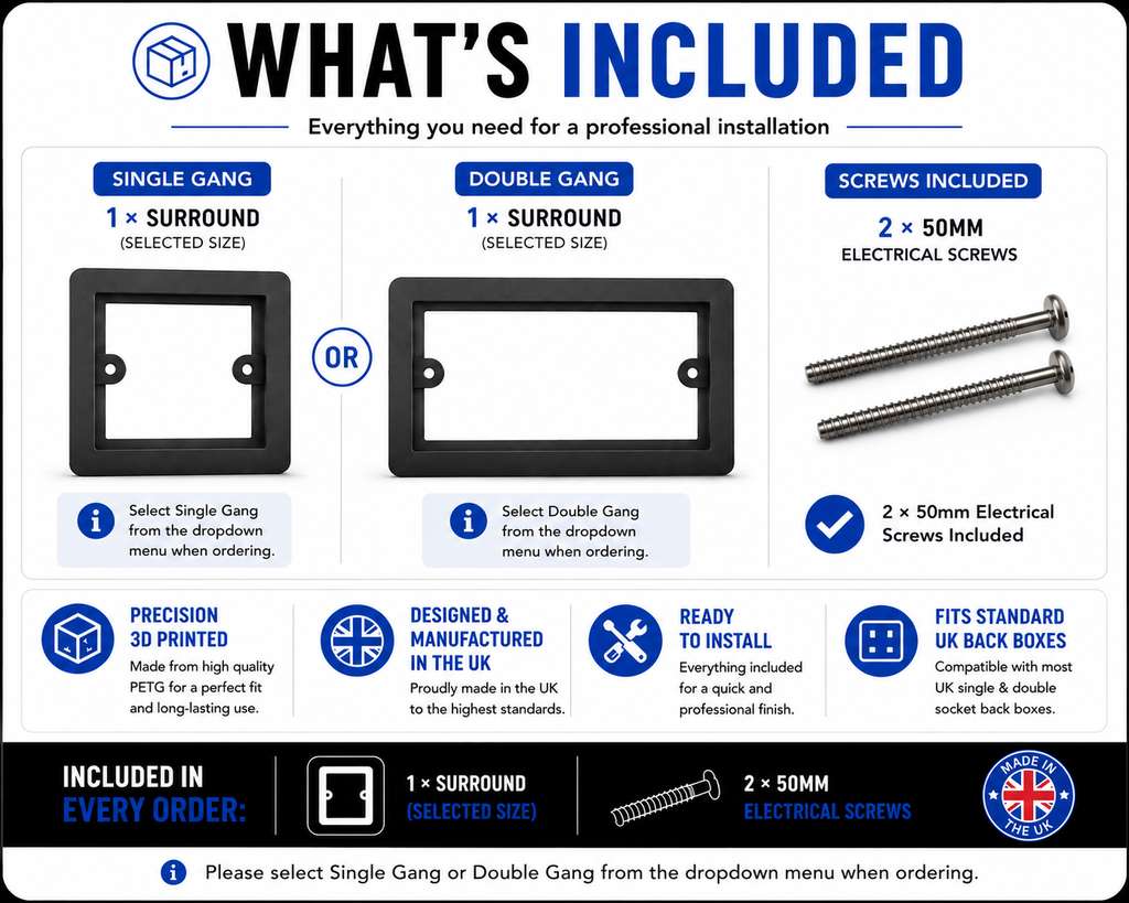 Acoustic Wall Panel Socket Surround Spacer | Flush Frame | 1 Gang & 2 Gang