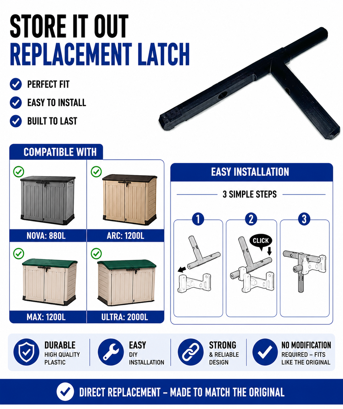 Keter Store It Out Slide Bolt Replacement | Nova Arc Max Ultra | Outdoor ASA
