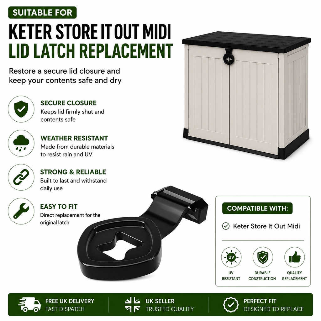 Keter Store It Out Midi Replacement Lid Latch | ASA UV Resistant Catch