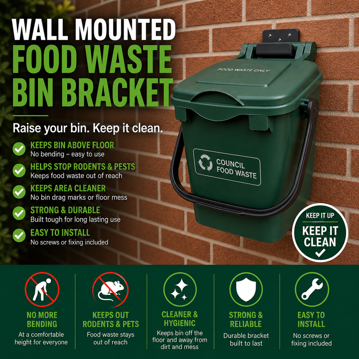 Food Waste Container Wall Mount Bracket | Caddy holder
