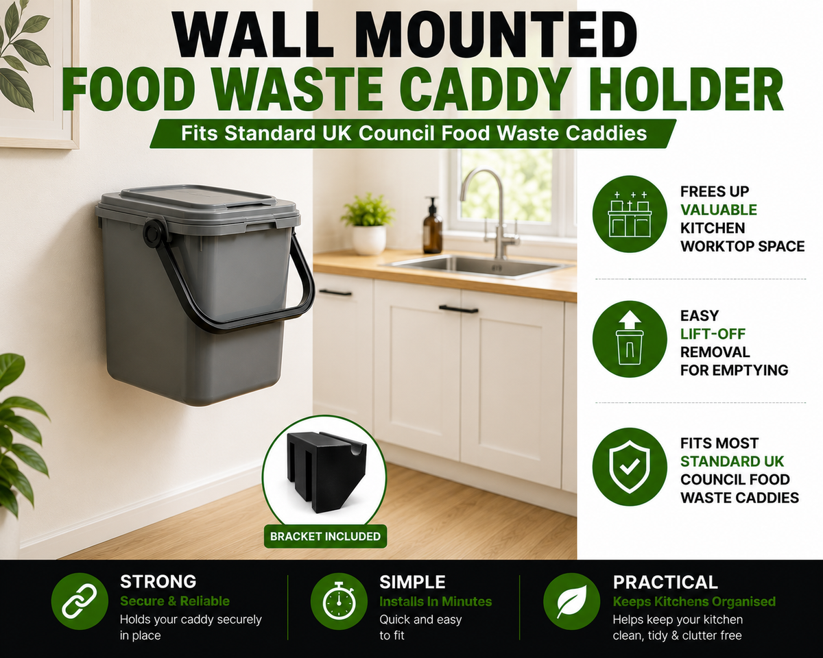 Wall Mounted indoor Food Waste Caddy Holder Bracket | Fits Standard UK Council