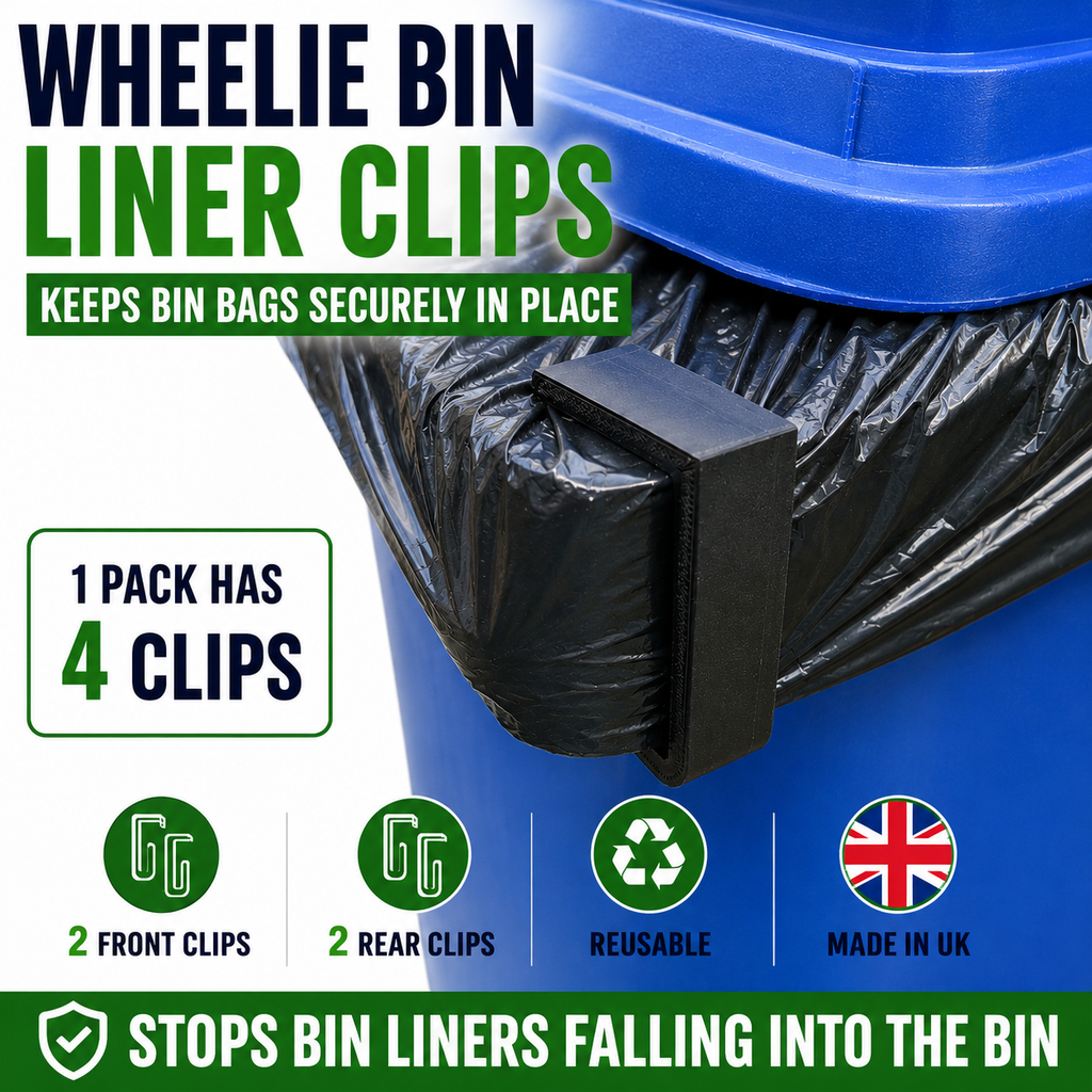 Wheelie Bin Liner Clips x4 | Bin Bag Holder Clips | Refuse Sack Retainers