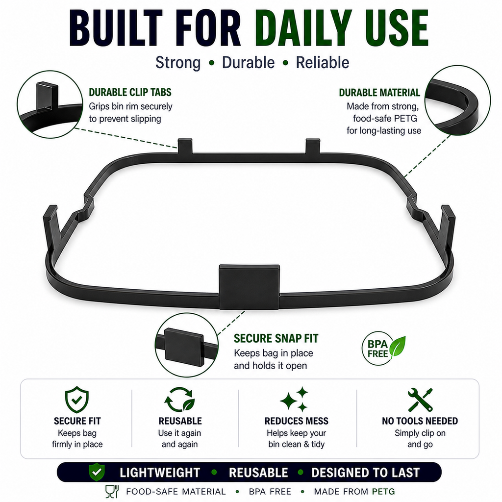 UK Council Food Waste Caddy Bag Holder | Stops Liner Falling In PETG