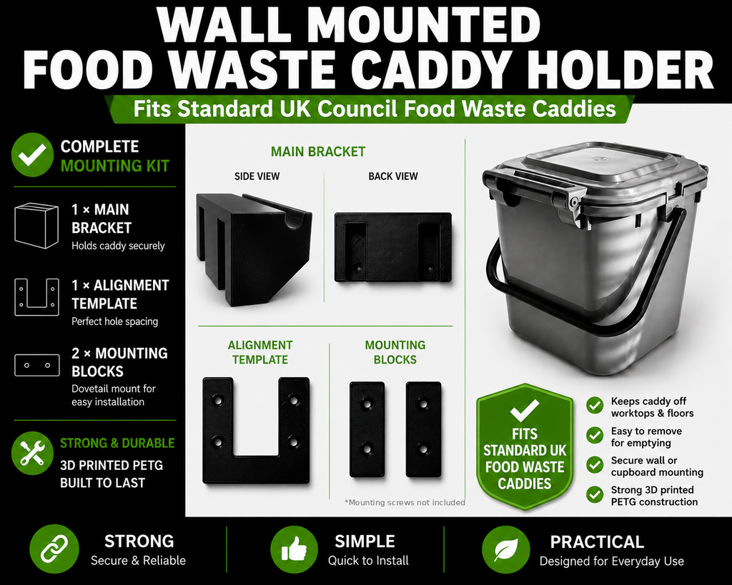 Wall Mounted indoor Food Waste Caddy Holder Bracket | Fits Standard UK Council