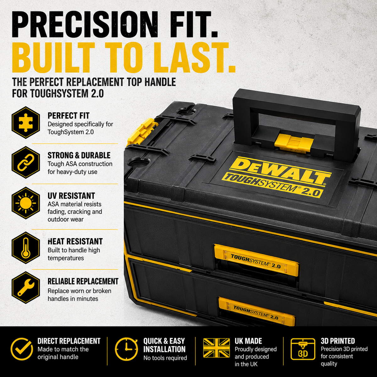 DeWalt ToughSystem 2.0 Drawer Box Replacement Top Handle 3D Printed ASA UK Made - image 2