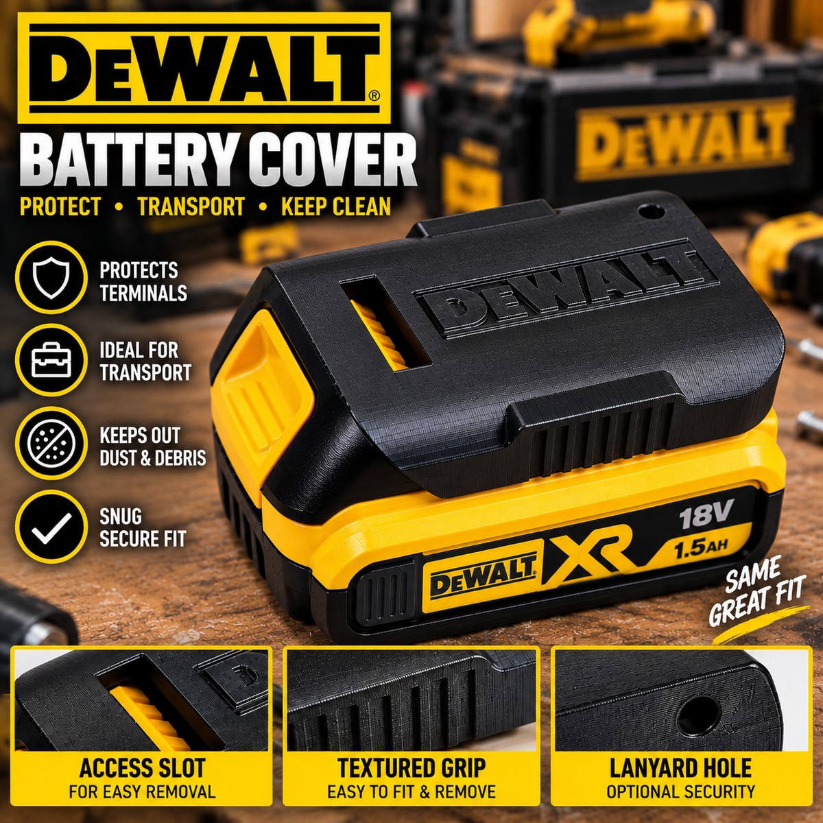 Battery Terminal Cover for DeWalt 18V XR Storage Transport Protector Cap Black - image 5