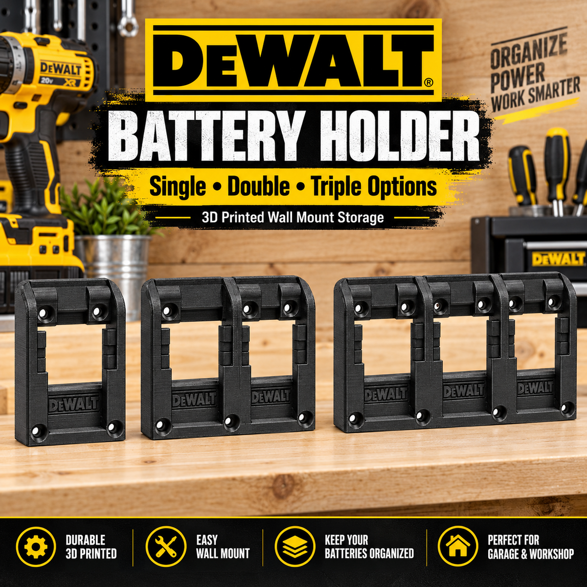 Battery Holder Wall Mount for DeWalt 18V XR Single Double Triple Workshop - image 2