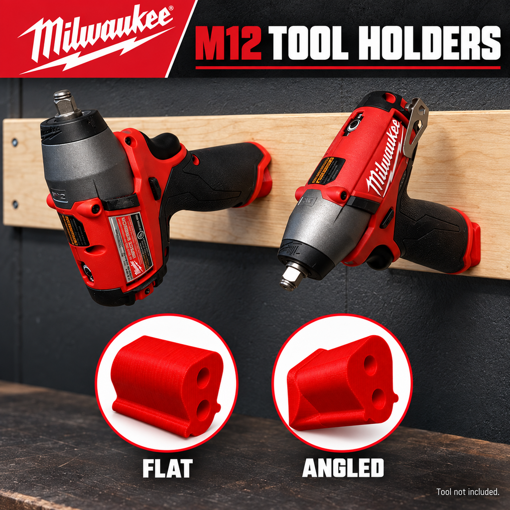 For Milwaukee M12 Tool Holder Wall Mount Drill Storage Flat Angled Black Red - image 1
