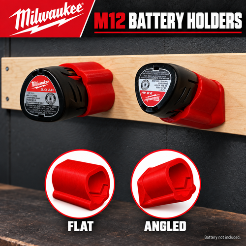 Battery holder compatible with Milwaukee M12 batteries — flat or angled - image 1