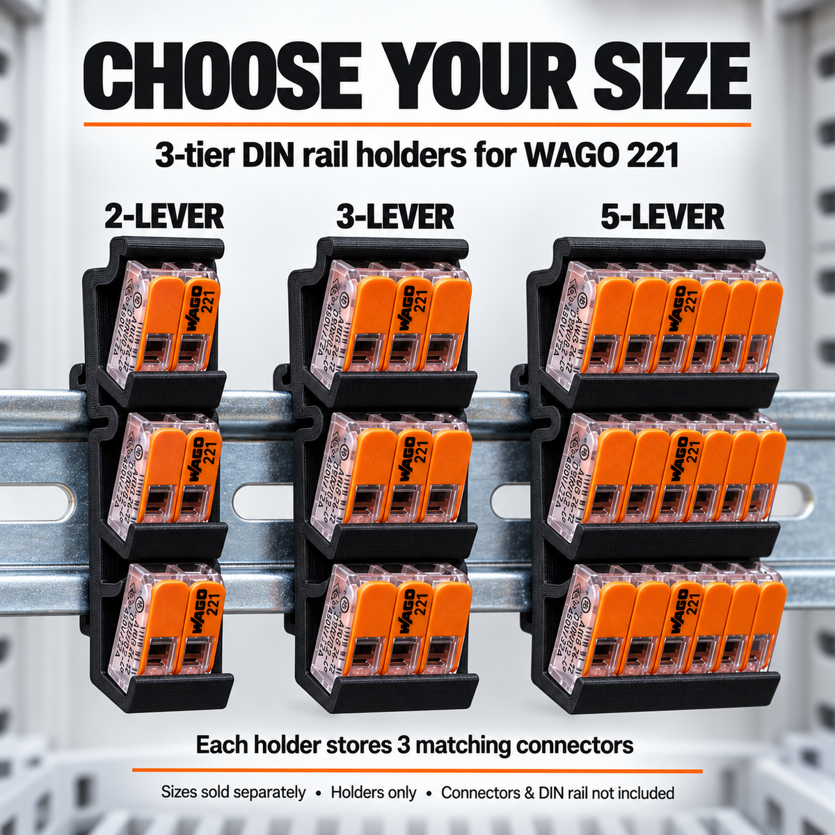 WAGO 221 DIN Rail Holder Mount 221-412 413 415 / 2, 3, 5 Way PETG Clip - image 3