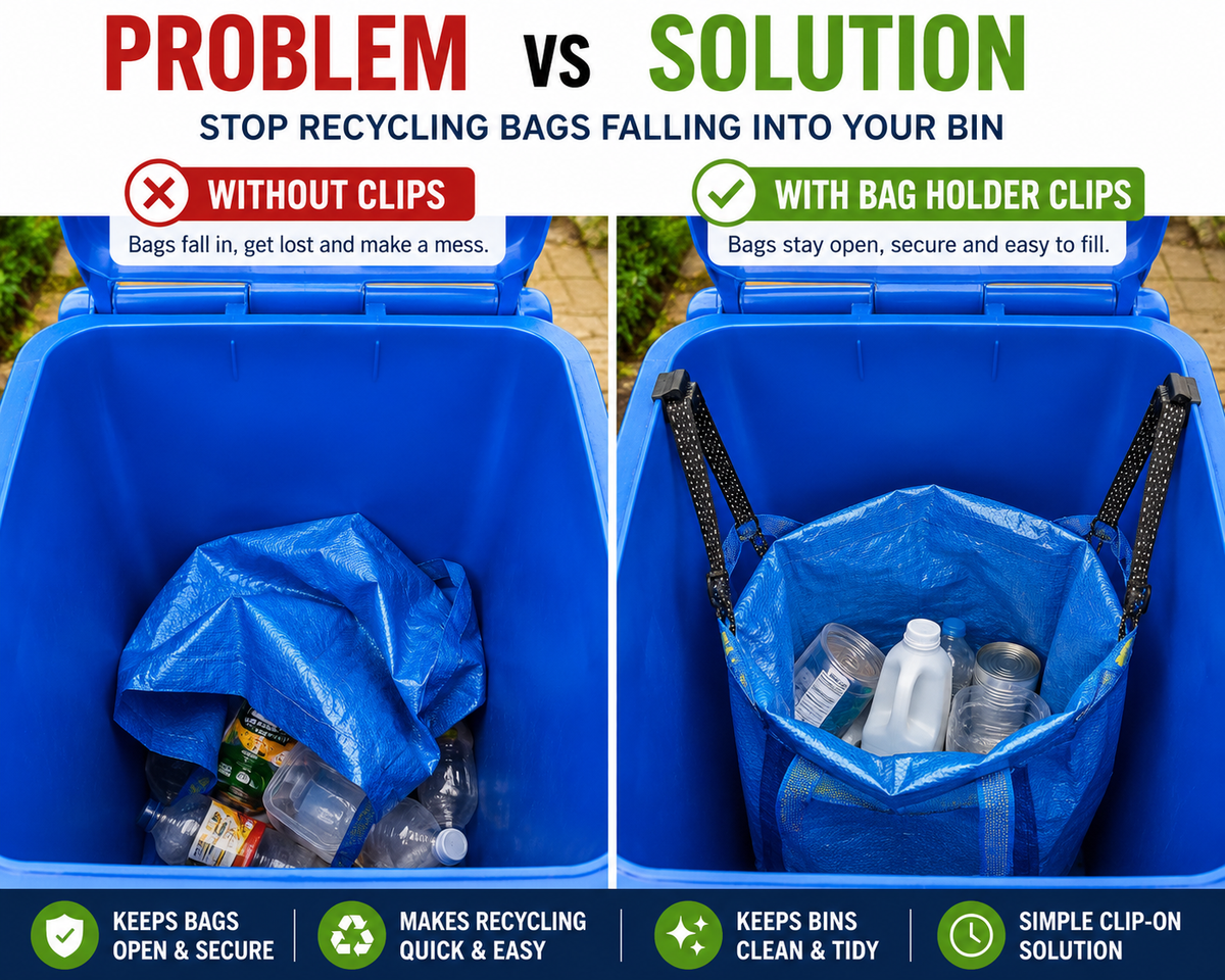 Recycling Bag Holder Clips x2 | Wheelie Bin Recycling Bag Clips | PETG