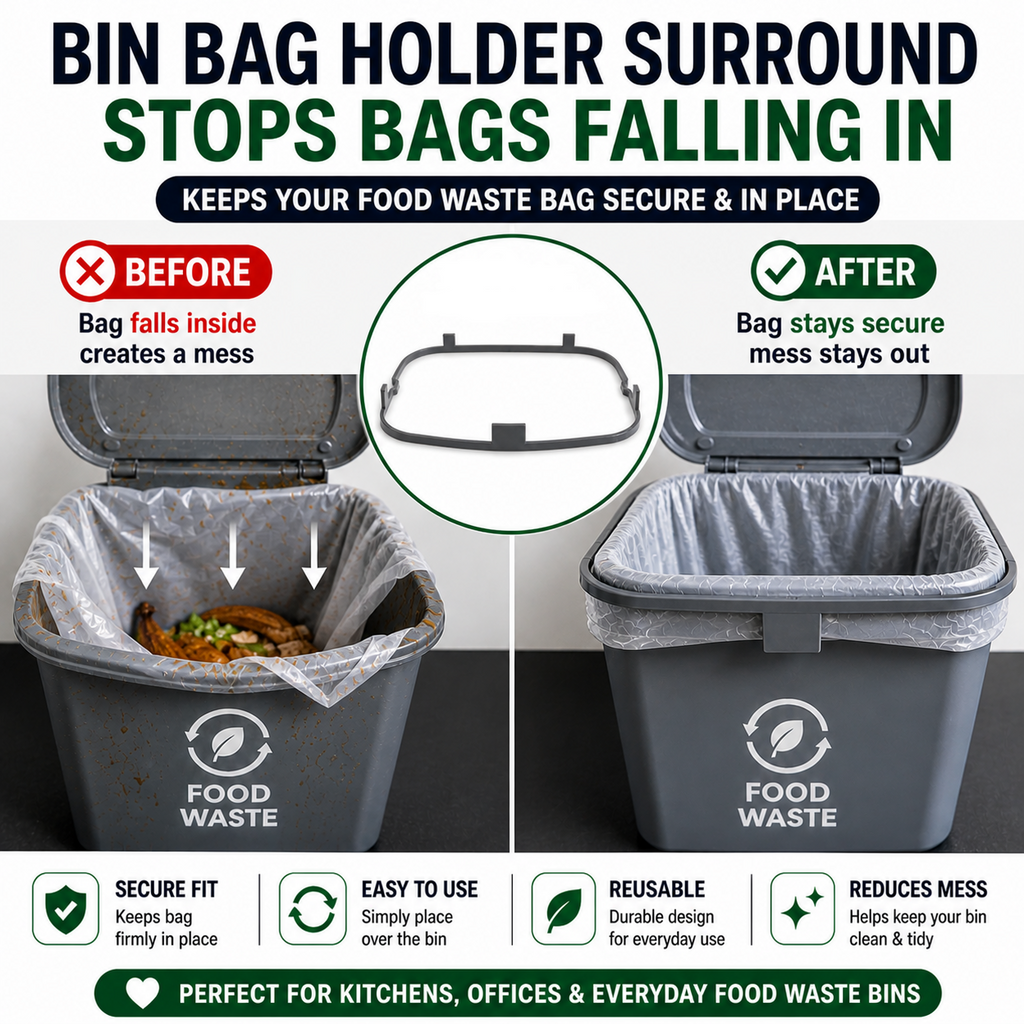 UK Council Food Waste Caddy Bag Holder | Stops Liner Falling In PETG